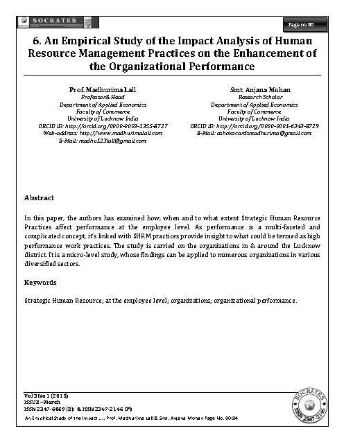 An Empirical Study of the Impact Analysis of Human Resource Management Practices on the Enhancement of the Organizational Performance