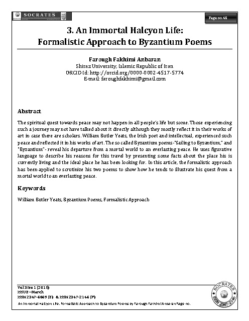 An Immortal Halcyon Life: Formalistic Approach to Byzantium Poems