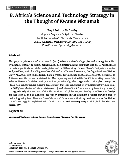 Africa’s Science and Technology Strategy in the Thought of Kwame Nkrumah