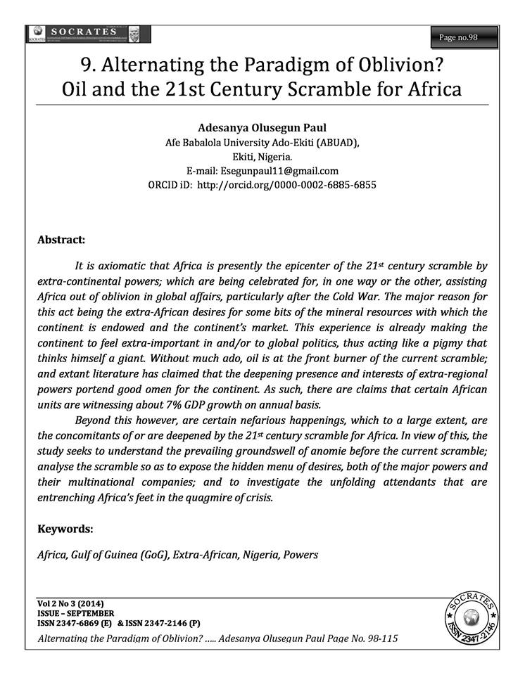 Alternating the Paradigm of Oblivion? Oil and the 21st Century Scramble for Africa