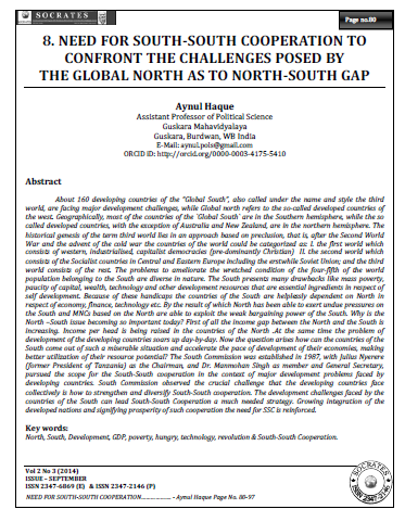 Need for south-south cooperation to confront the challenges posed by the global north as to north-south gap