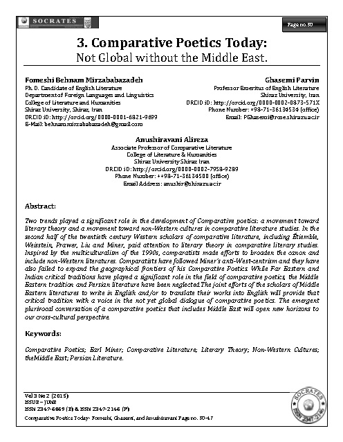 Comparative Poetics Today: Not Global without the Middle East