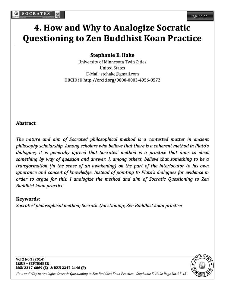 How and Why to Analogize Socratic Questioning to Zen Buddhist Koan Practice