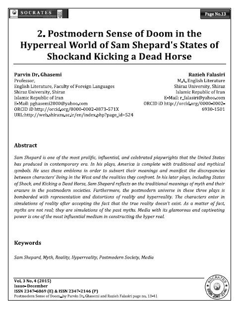 Postmodern Sense of Doom in the Hyperreal World of Sam Shepard's States of Shockand Kicking a Dead Horse