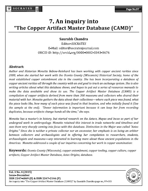 An inquiry into  “The Copper Artifact Master Database (CAMD)”