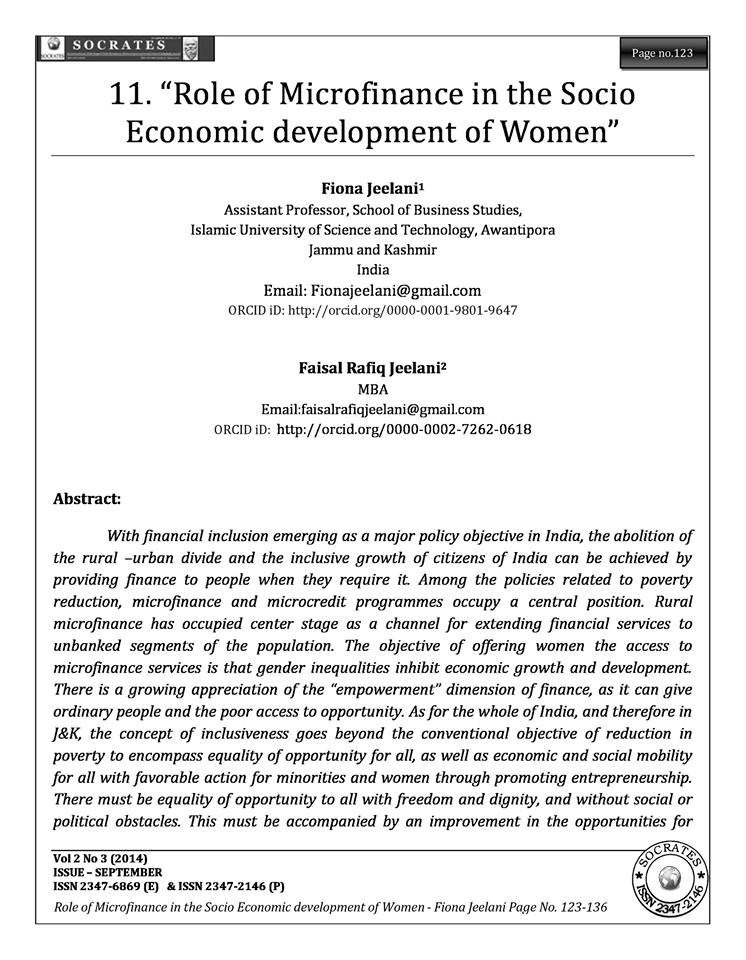 “Role of Microfinance in the Socio Economic development of Women”