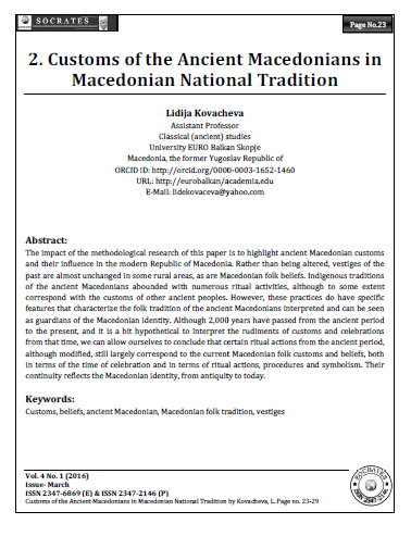 Customs of the Ancient Macedonians in Macedonian National Tradition