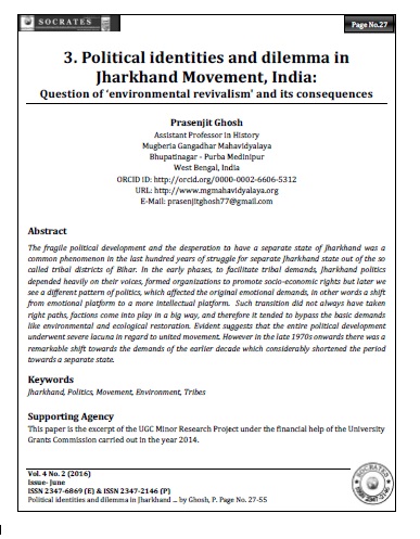 Political identities and dilemma in Jharkhand Movement, India:  Question of ‘environmental revivalism' and its consequences