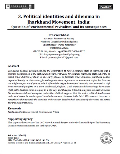 Political identities and dilemma in Jharkhand Movement, India: Question of ‘environmental revivalism' and its consequences