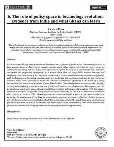 The role of policy space in technology evolution:  Evidence from India and what Ghana can learn