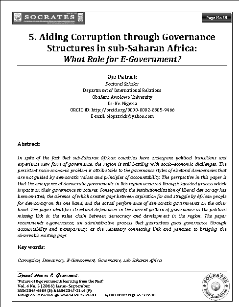 Aiding Corruption through Governance Structures in sub-Saharan Africa: What Role for E-Government?