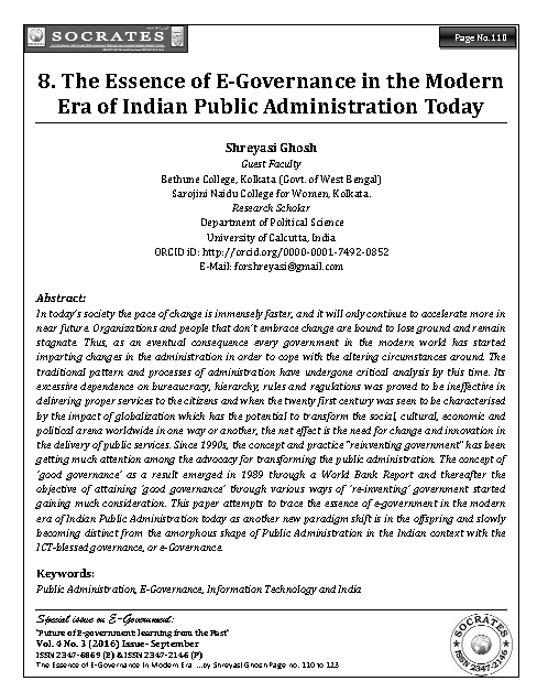 The Essence of E-Governance in the Modern Era of Indian Public Administration Today