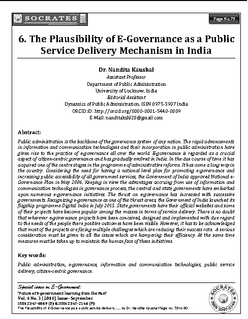 The Plausibility of E-Governance as a Public Service Delivery Mechanism in India