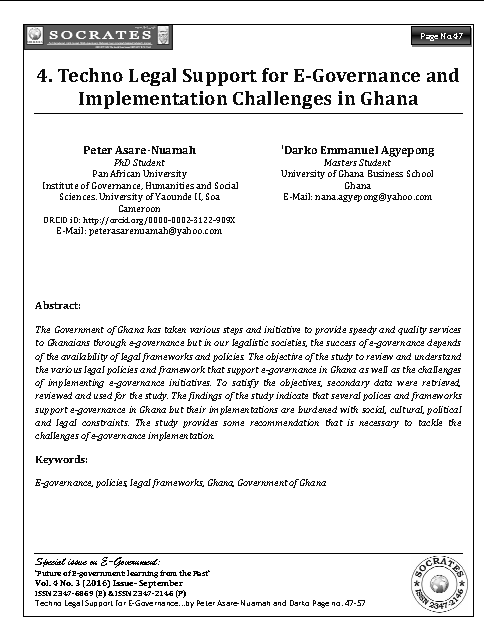 Techno Legal Support for E-Governance and Implementation Challenges in Ghana