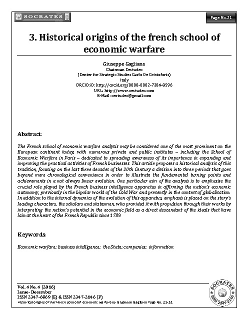 Historical origins of the french school of economic warfare