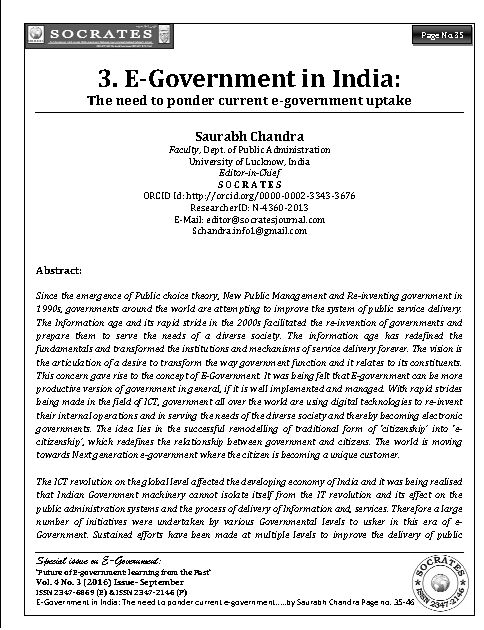 E-Government in India: The need to study current e-government uptake