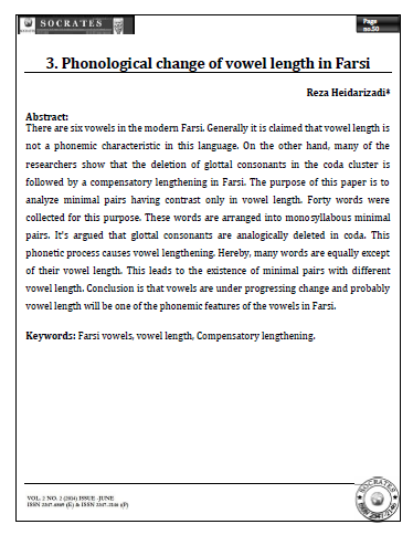 Phonological change of vowel length in Farsi