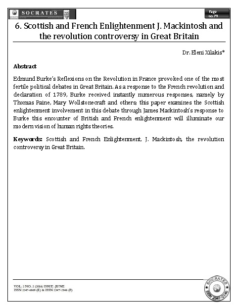 Scottish and French Enlightenment J. Mackintosh and the revolution controversy in Great Britain