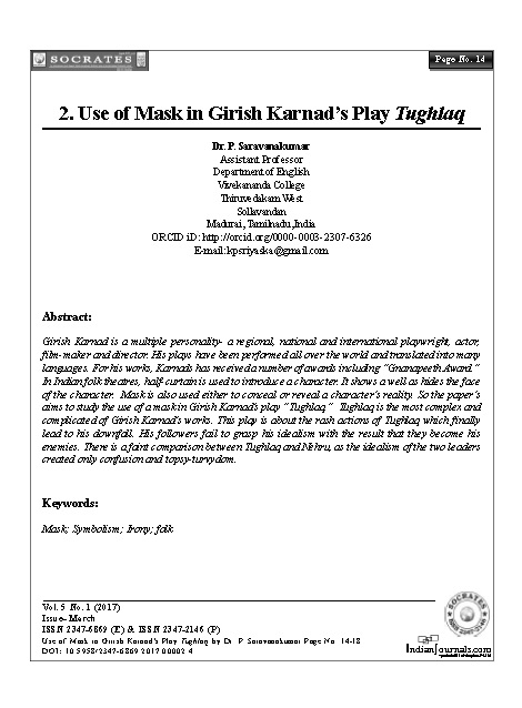 Use of Mask in Girish Karnad’s Play Tughlaq