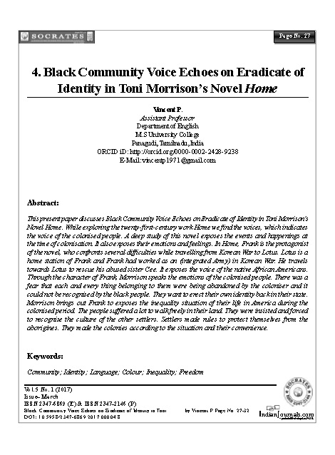 Black Community Voice Echoes on Eradicate of Identity in Toni Morrison’s Novel Home