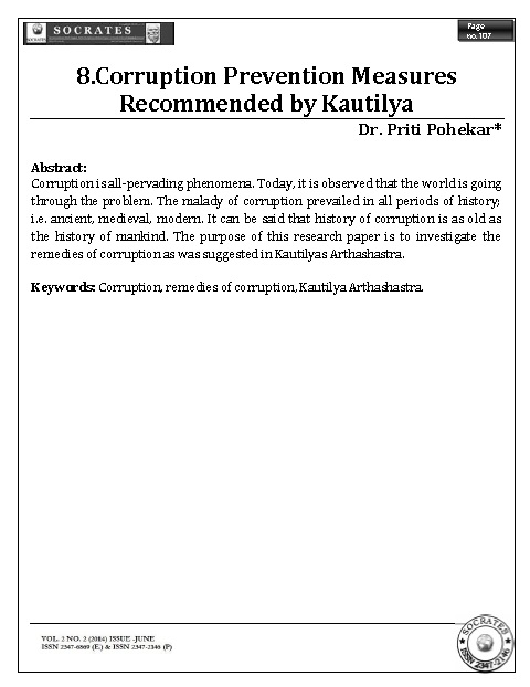 Corruption Prevention Measures Recommended by Kautilya