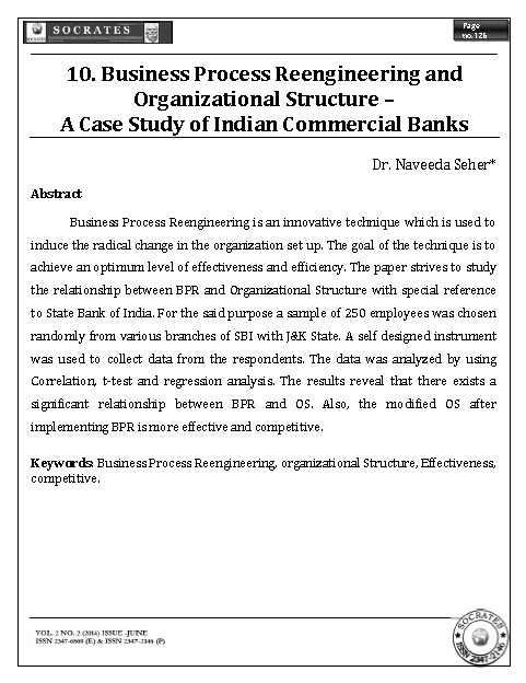 Business Process Reengineering and Organizational Structure – A Case Study of Indian Commercial Banks