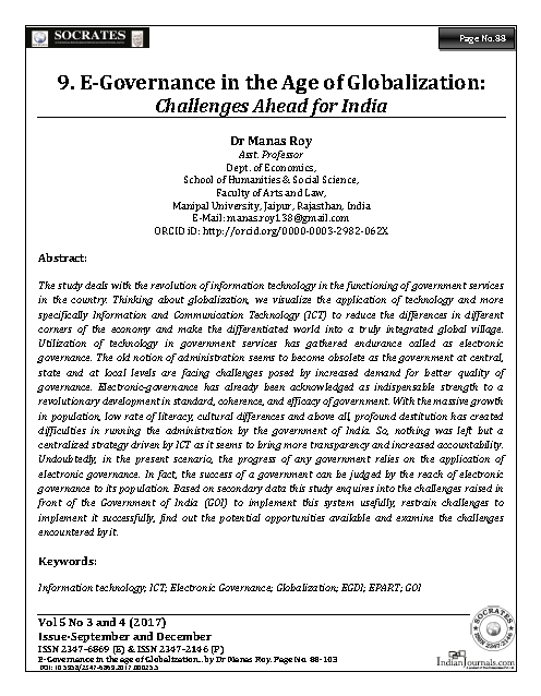 E-Governance in the age of Globalization: Challenges ahead for India