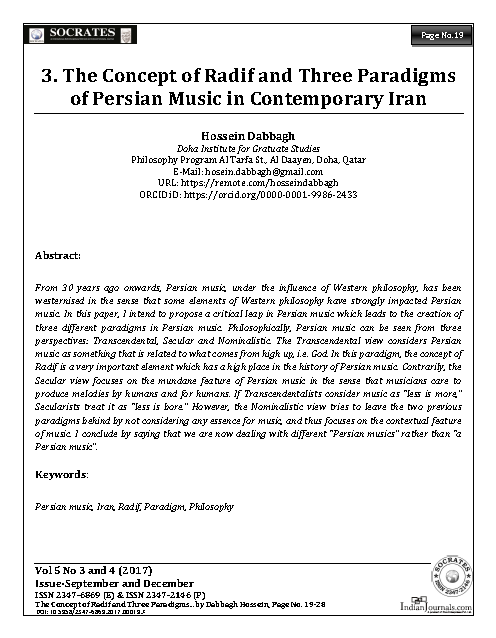 The Concept of Radif and Three Paradigms of Persian Music in Contemporary Iran