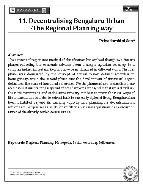 Decentralising Bengaluru Urban -The Regional Planning way