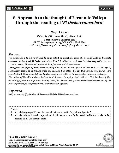 Approach to the thought of Fernando Vallejo through the reading of ‘El Desbarrancadero’