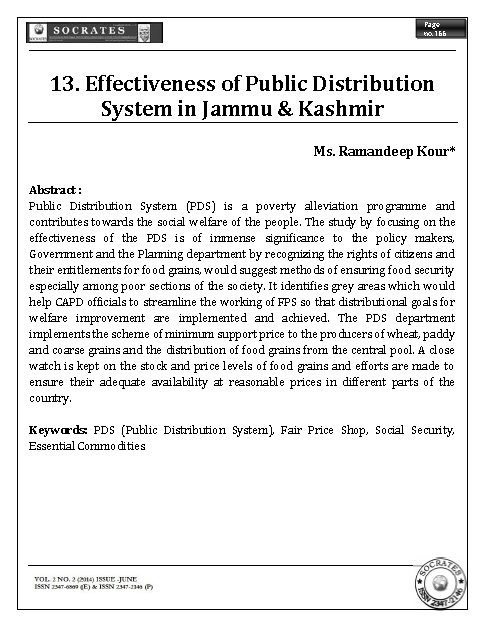 Effectiveness of Public Distribution System in Jammu & Kashmir