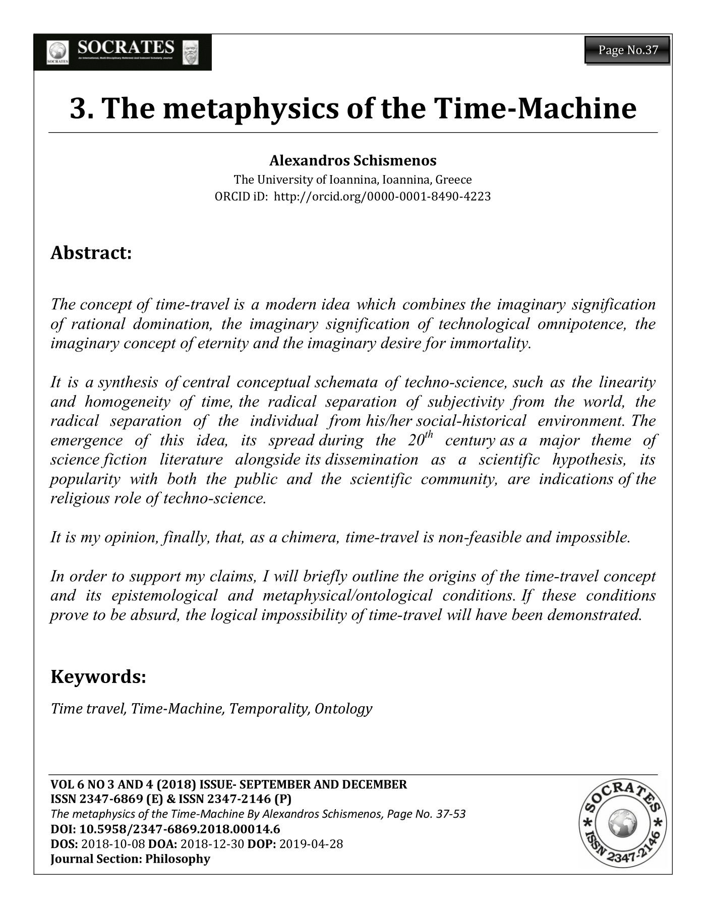 Cover of The metaphysics of the Time-Machine
