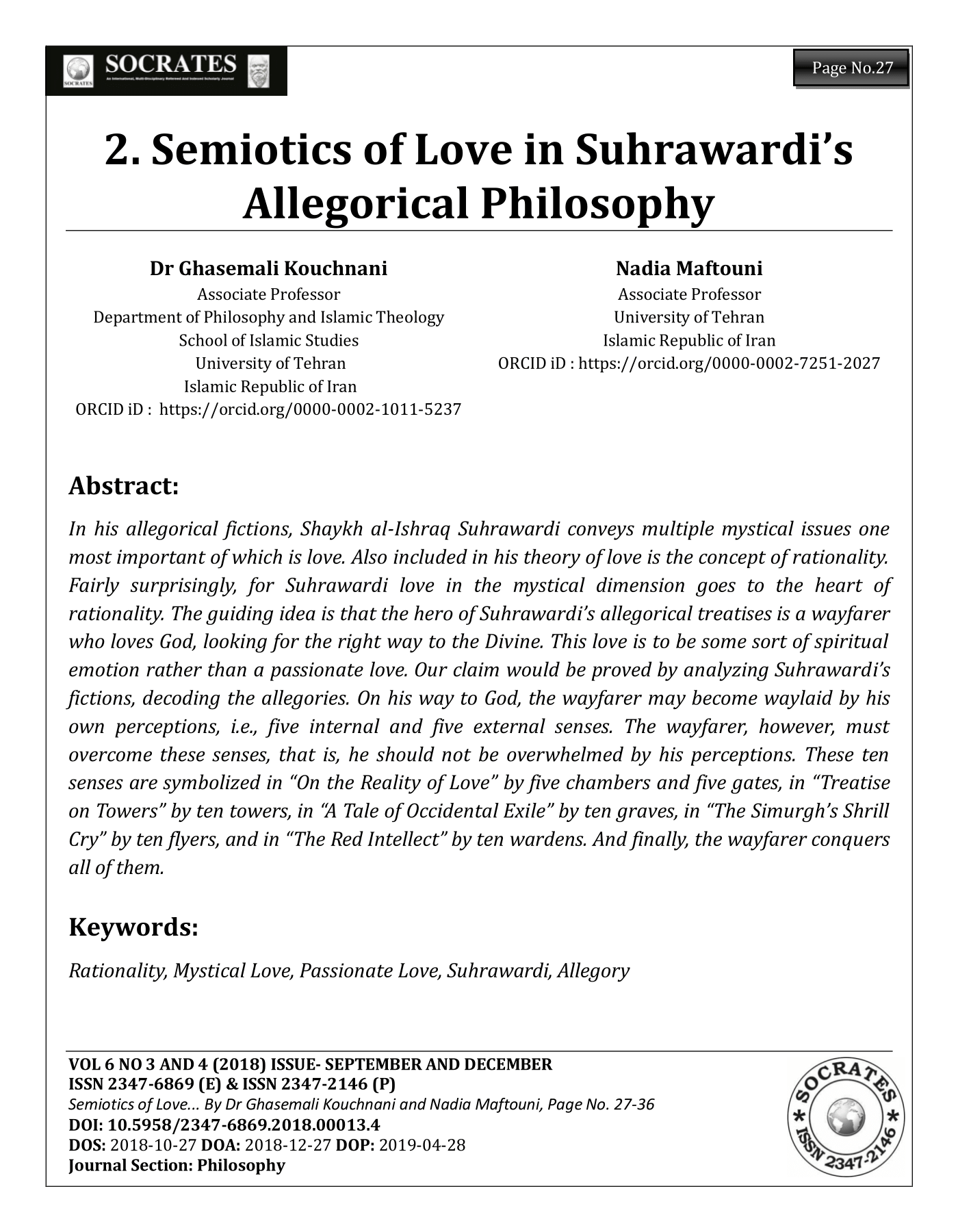 Cover of Semiotics of Love in Suhrawardi’s Allegorical Philosophy