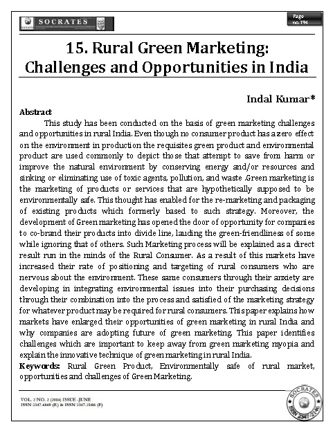 Rural Green Marketing: Challenges and Opportunities in India