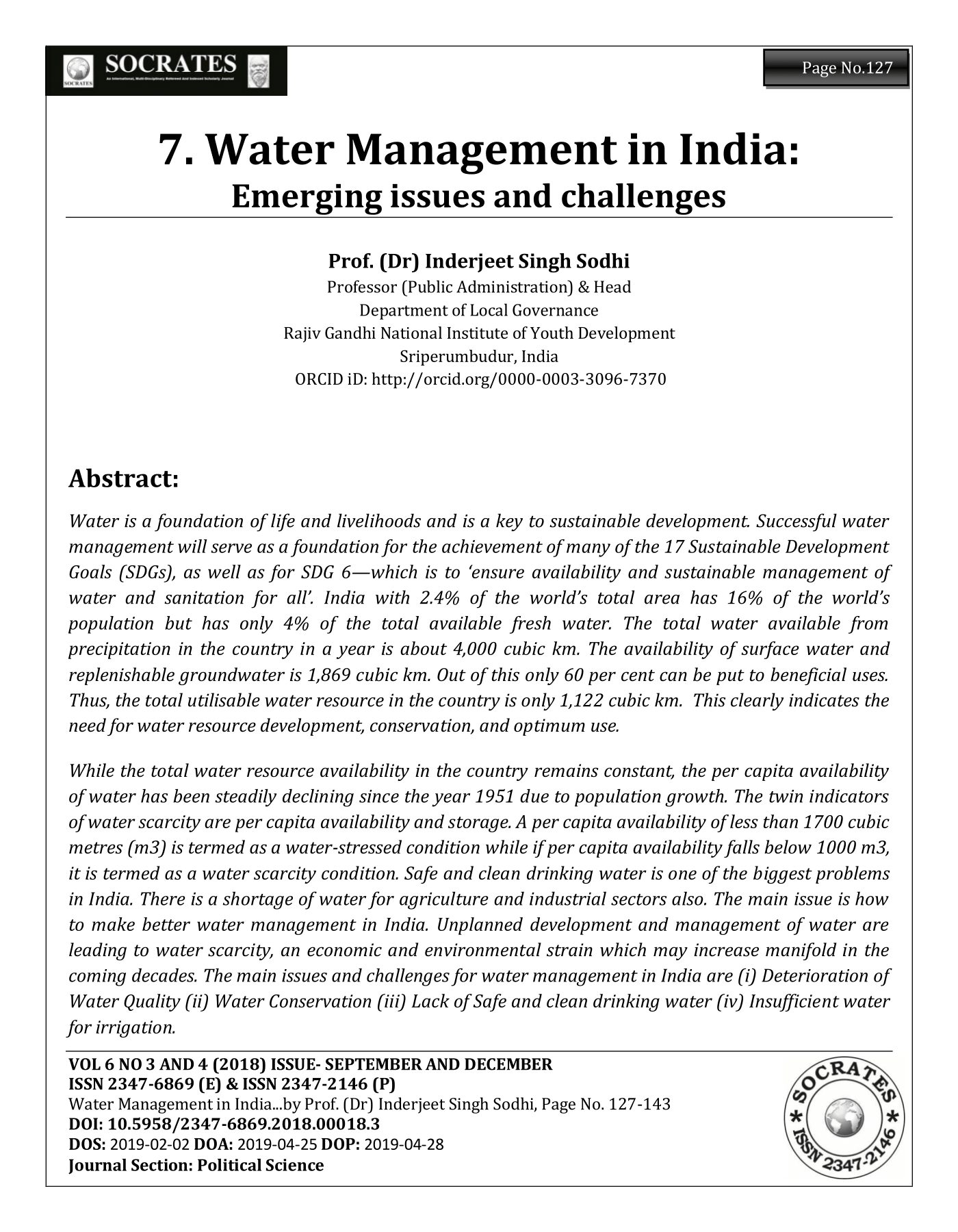 Cover of Water Management in India
