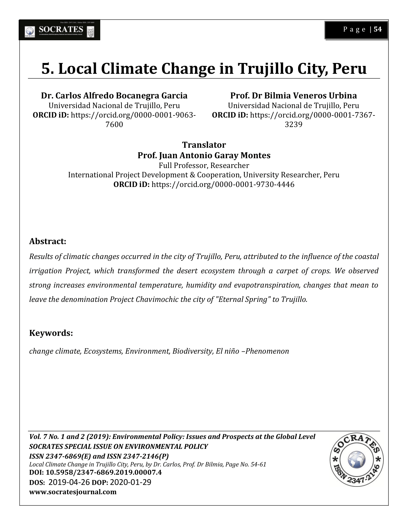 Local Climate Change in Trujillo City, Peru