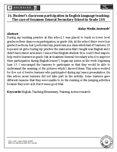 Student’s classroom participation in English language teaching: The case of Gozamen General Secondary School in Grade 10A