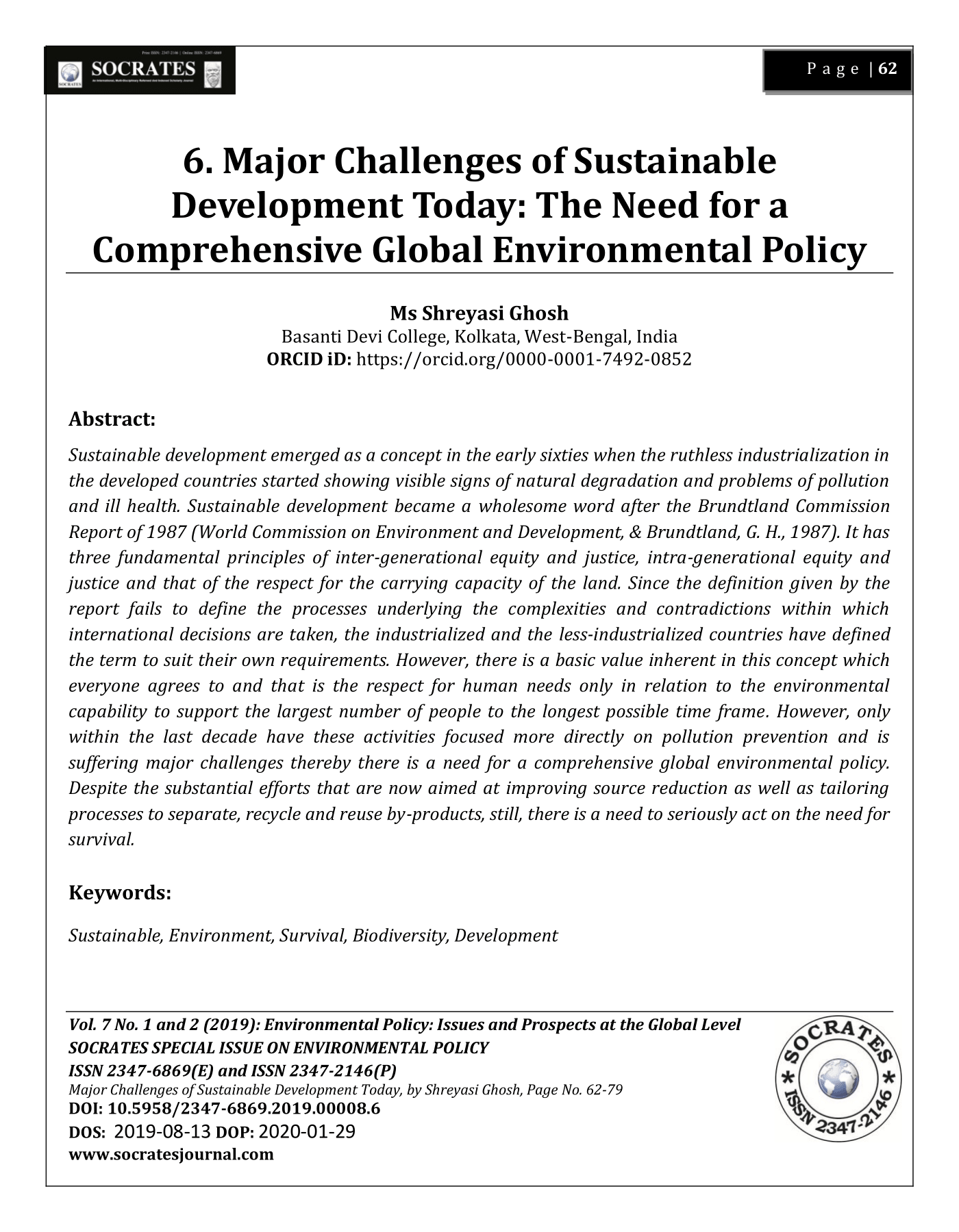 Major Challenges of Sustainable Development Today