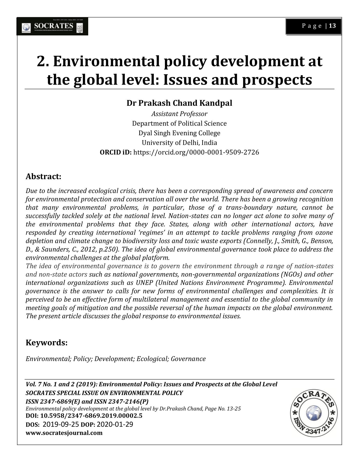 Environmental policy development at the global level