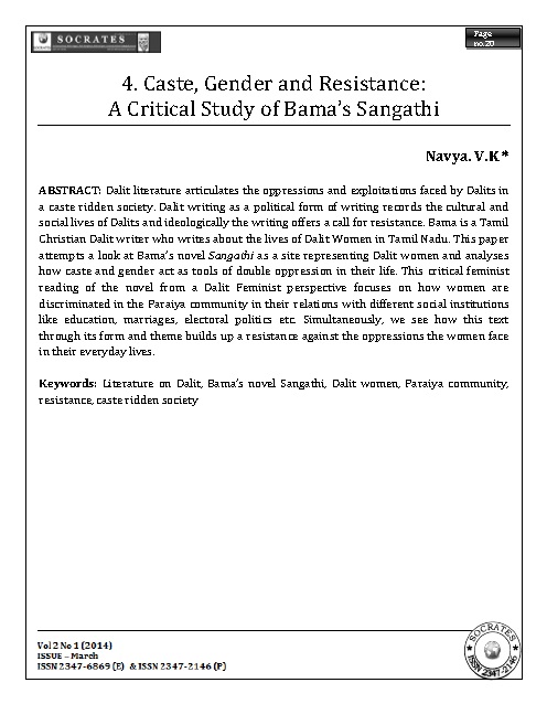 Caste, Gender and Resistance: A Critical Study of Bama’s Sangathi