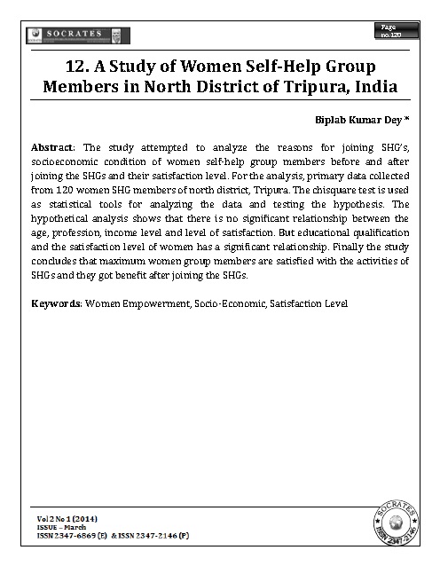 A Study of Women Self-Help Group Members in North District of Tripura, India