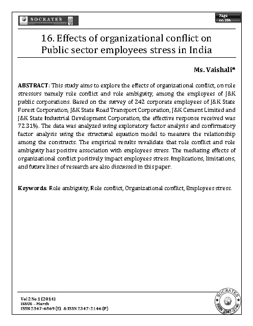 Effects of organizational conflict on Public sector employees stress in India