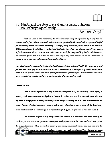 Health and life style of rural and urban population: An Anthropological study