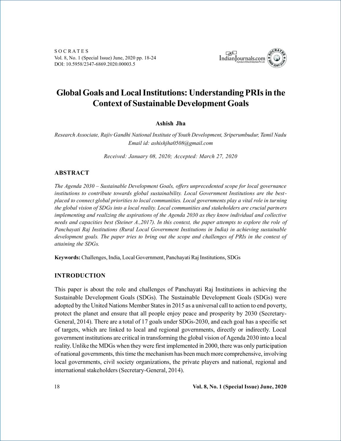  Global Goals and Local Institutions 