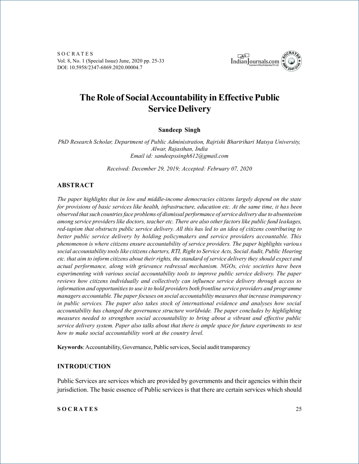  The Role of Social Accountability in Effective Public Service Delivery 