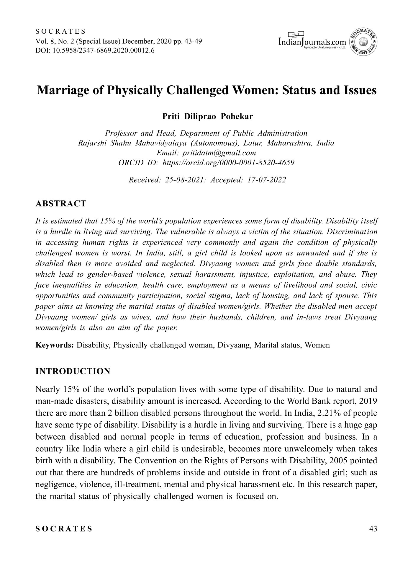  Settings Marriage of Physically Challenged Women